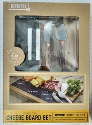 Wood & Slate Cheese Board Set Refinery Serving Set Acacia wood copper knives New - Image 1 of 4