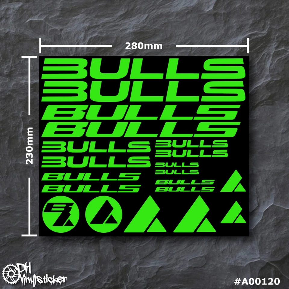 Bulls Sticker verde neón | Juego de pegatinas bicicleta eBike BMX MTB cuadro