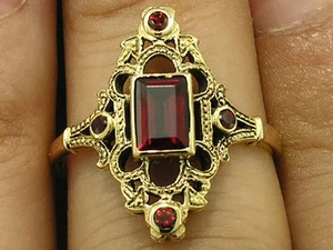 R301 Genuine 9K, 10K, 14K or 18K Solid Gold Natural Garnet Ornate Ring in yr siz - Picture 1 of 3