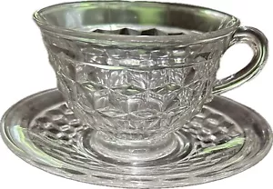 Fostoria American Tea Cup & Saucer Set Glass Cube Vintage - Picture 1 of 6
