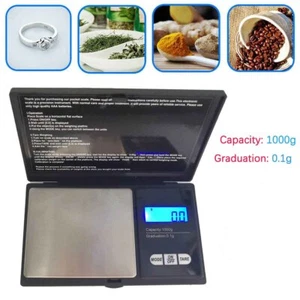 Digital Scale 1000g x 0.1g Jewelry Gold Silver Coin Gram Pocket Size Herb Grain - Picture 1 of 7