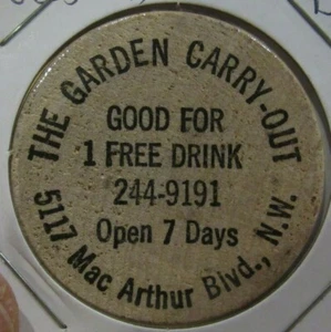 Vintage The Garden Carry-Out Washington D.C. Wooden Nickel - Token DC - Picture 1 of 2