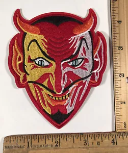 Red Devil Face Iron On Patch Motorcycle Biker - Picture 1 of 2
