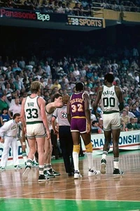 Larry Bird and Robert Parish Boston Celtics walk with Magic Johnso- Old Photo - Picture 1 of 1