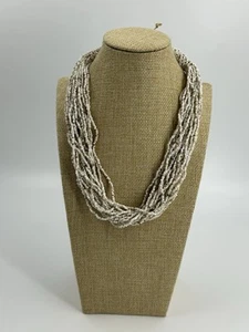 Natural Colors Seed Bead Multi Strand Handmade Statement Necklace Womens 18 Inch - Picture 1 of 7