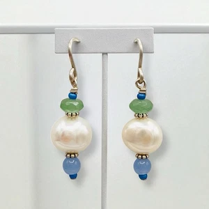 Sundance Katalog Sommer Mond Ohrringe Sterlingsilber Perle blau Chalzedon - Bild 1 von 5