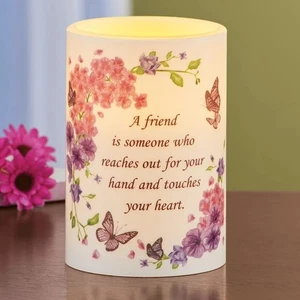 LOVING FRIEND Butterfly Floral Flicker LED Pillar Candle Flameless Light, Gift - Picture 1 of 4