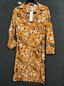 NY Collection Petite Shirtdress Long Sleeve Roll Tab Womens Size PS Mustard NWT - Picture 1 of 8