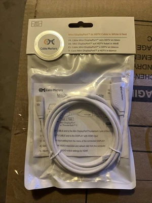 Cable Matters 101009-6 6ft 6' Mini Display Port to HDMI HDTV Cable White New - Image 1 of 3