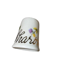 Antique French Porcelain Limoges Floral Sewing Thimble Personalized Sharon - Picture 1 of 4