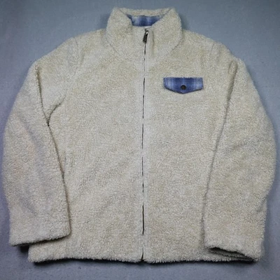Chaqueta Pendleton Mujer Grande Crema Sherpa Vellón Cremallera Azul Forrada a Cuadros Foto 1 de 4