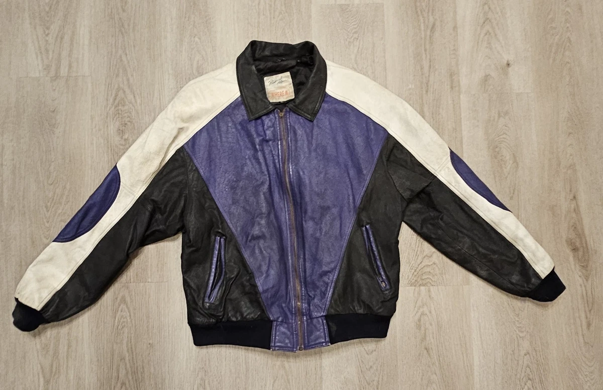 80’s Michael Hoban Leather Bomber Jacket Vintage Michael Hoban WhereMI 8 Ball Color Block Leather Jacket Sz