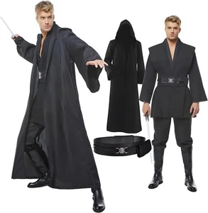 Herren Tunika Kostüm Gewand Kapuze Uniform komplettes Set (Medium, schwarz) - Bild 1 von 3
