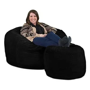 Ultimate Sack 4ft Bean Bag Chair/Lounger and Footstool, Black Suede (Open Box) - Picture 1 of 6