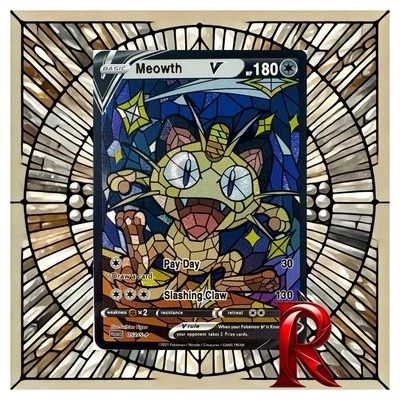 Meowth V ACG Stained Glass Art Card - Pokemon Inspired Collector’s Card - NM - Image 1 of 4