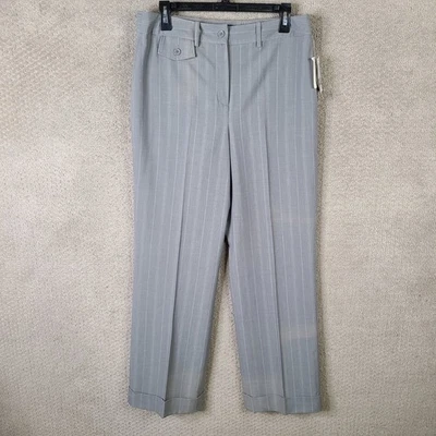 Larry Levine Pants Womens 12 Gray Striped Stretch Flat Front Trouser Career - Image 1 of 4