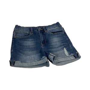Grace & Lace Distressed Super Stretch Zip Up Midi Shorts Size XS Medium Wash - Picture 1 of 6