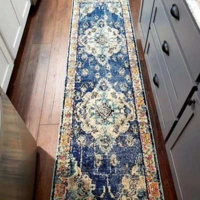 Tapete de área Long Runner tradicional oriental medalhão azul **FRETE GRÁTIS** - Imagem 1 de 4