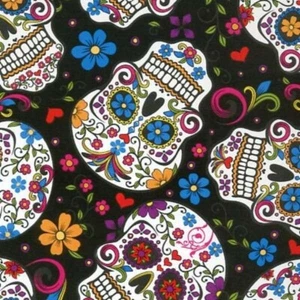3/4 Yard David Textiles Folk Art Folkloric Skulls Floral Red Cotton Fabric - Picture 1 of 2