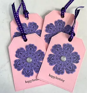 Set of 4 Handmade Birthday Gift Tags~Stamped~ - Picture 1 of 2