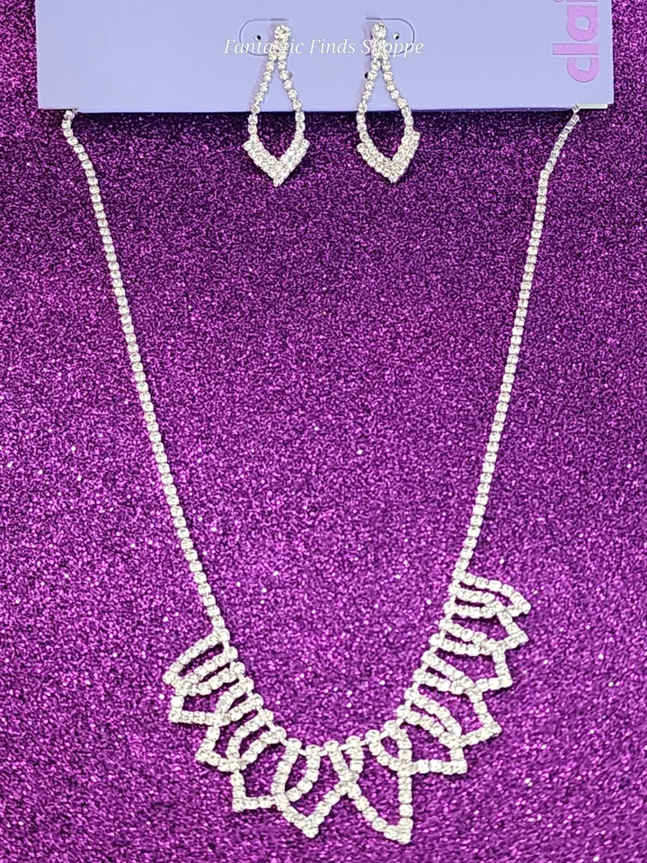 Conjunto de aretes collar joyería cuello camisa diamantes de imitación tono plata NOC Foto 1 de 1