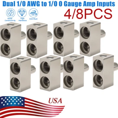 Car Audio Power/Ground Dual 1/0 Gauge To 1/0 Gauge Offset Amp Input Reducer 4/8X - Image 1 of 4