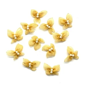 24 x Arcos de mariposa de organza dorada flores perlas adornos costura artesanal - Imagen 1 de 1