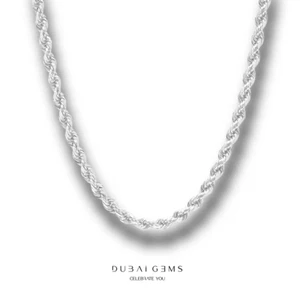 Collar de cadena de cuerda clásico de 4 mm con acabado oro blanco de 20 pulgadas para hombre con caja de regalo - Imagen 1 de 3