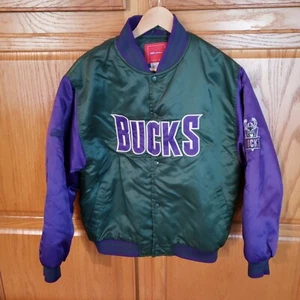 Vintage Milwaukee Bucks Satin NBA Reebok Jacket Size XL Mens Adults Purple Green - Picture 1 of 19