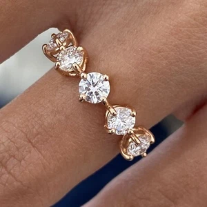 18K Rose Gold Lab Grown Diamond/CVD 5 Stone Ring Round Cut 1.00Ct E-F/VS1-SI - Picture 1 of 14