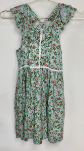 J. Crew Crewcuts Girls Green Multi Floral Ruffle Shoulder A-Line Dress Size 10 - Picture 1 of 12