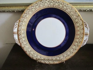 Aynsley England Porcelain Cake Plate Cobalt Blue Gold - Picture 1 of 2