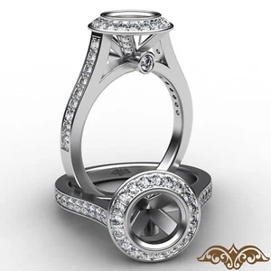 Custom Round Halo Semi Mount Pave Bezel Setting Diamond Engagement Ring 0.47Ctw - Picture 1 of 33