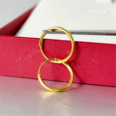 Pure 999 24K Yellow Gold Lucky Smooth Circle Hoop Earrings 0.7-0.9g Dia:12mm - Image 1 of 4