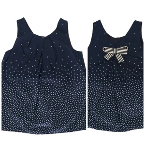 Nautica Girls 4 Dress Sleeveless Navy Blue Pleated Front Back Bow Star Dot Print - Picture 1 of 8