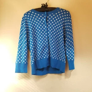 Spense Knits Womens Size Large Blue Button Down Sweater Long Sleeves Polka Dots - Picture 1 of 6