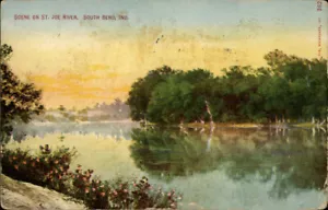 South Bend,IN Scene on St. Joe River St. Joseph County Indiana Postcard - Picture 1 of 2