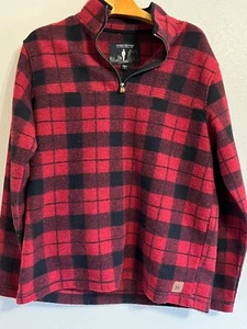John Wayne Shirt Mens Large L Flannel Stock and Supply Red Plaid Sweater Zip - Picture 1 of 9