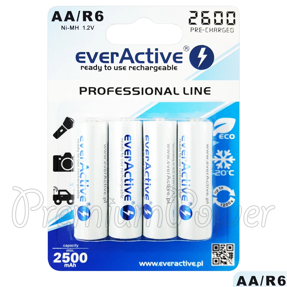 4 x everActive AA Rechargeable batteries Professional Line R6 min 2500mAh Ni-MH - Image 1 of 1