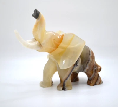 Vintage Onyx Hand Carved Elephant Figurine 6” Tall 7" Long - Image 1 of 4