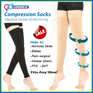 Thigh High Sleeve 30-40 mmHg Compression Stockings Support Varicose Circulation - Picture 1 of 14