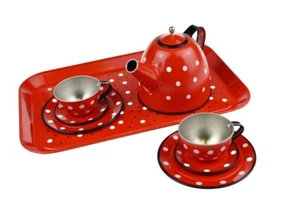 Polka Dot Tin Tea Set for Kids – 15-Piece Boutique Pretend Play Tea Party Set - Picture 1 of 5