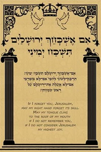 Si te olvido, Jerusalén BENDICIÓN Pilares de Salomón Póster Regalo Colgante de Pared - Imagen 1 de 1