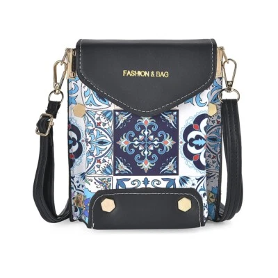 Floral Pattern Minority Style A Embroidered Crossbody Bag - White & Blue - Image 1 of 4