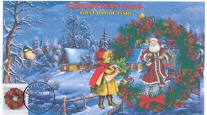 JVC CACHETS - 2019 CHRISTMAS WREATHS  FDC L.E. OF ONLY 20!  SECULAR DESIGN #3 - Picture 1 of 1