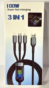 100W Fast Charging Cable Multi USB Universal 3 in 1 Charging Cord Adapter  - Picture 1 of 6