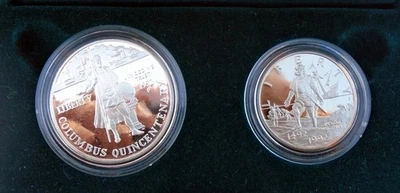 1992 Proof Columbus Quincentenary Commemorative 2 Coin Set Box w/COA - Image 1 of 2