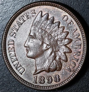 1898 INDIAN HEAD CENT -With LIBERTY & 4 DIAMONDS - AU UNC - Picture 1 of 2