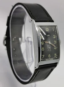 Vtg 1940s LIP Cal T18 Churchill Chrome 38mm Tank Cased Black Face Gents Watch - Picture 1 of 18