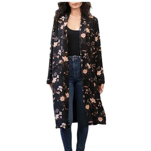 DR2 by Daniel Rainn Jacke vorne offen Staubtuch Kimono dunkel geblümt Gr. Large neu mit Etikett - Bild 1 von 16